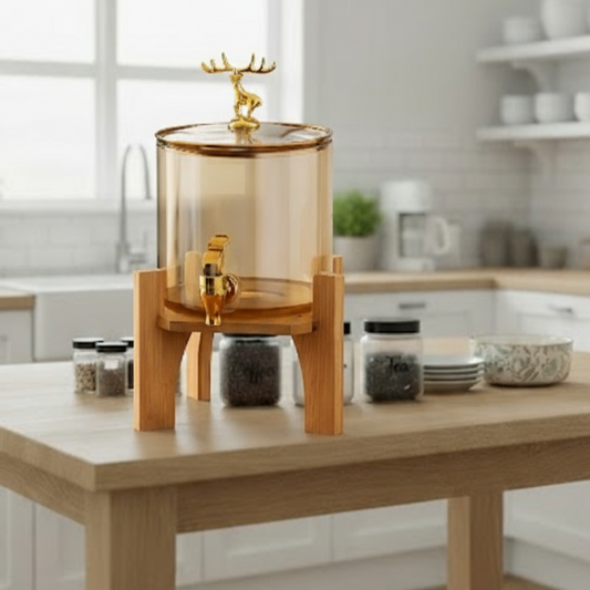 Amber Glass Beverage Pitcher with Golden Deer Lid (2.6L)