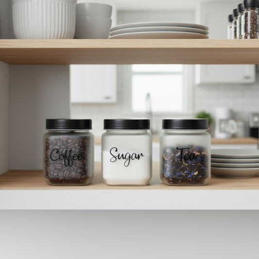 3-Piece Glass Jar Set for Tea, Coffee & Sugar