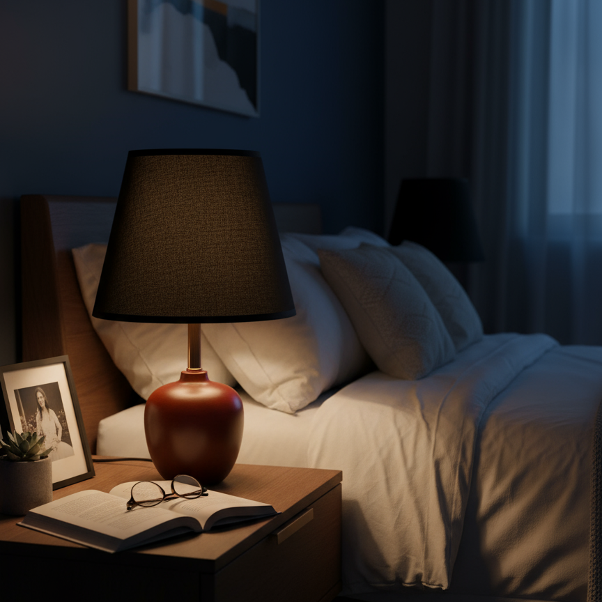 Table Lamp with Black fabric lampshade and textured surface