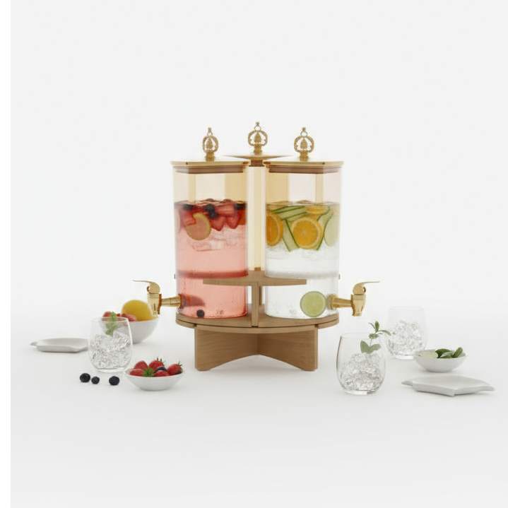 Triple Glass Beverage Dispenser with Wooden Stand