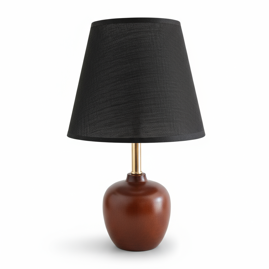 Table Lamp with Black fabric lampshade and textured surface