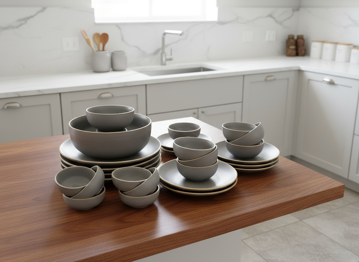 Elan 26-Piece Ceramic Dinnerware Set – Modern Matte Finish