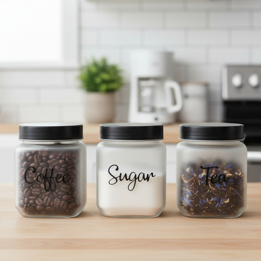 3-Piece Glass Jar Set for Tea, Coffee & Sugar