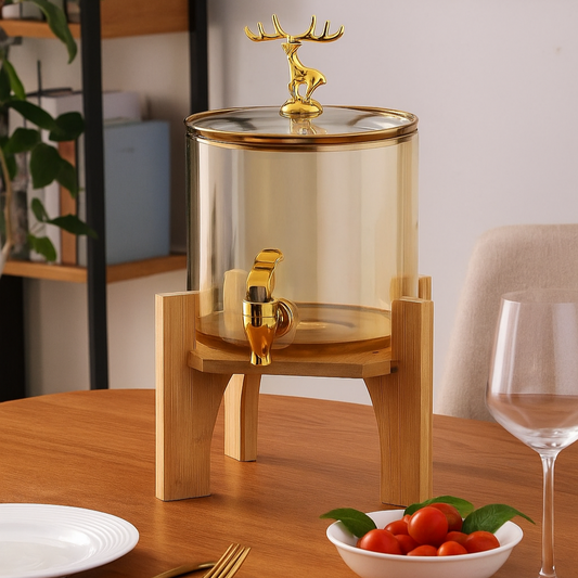 Amber Glass Beverage Pitcher with Golden Deer Lid (2.6L)