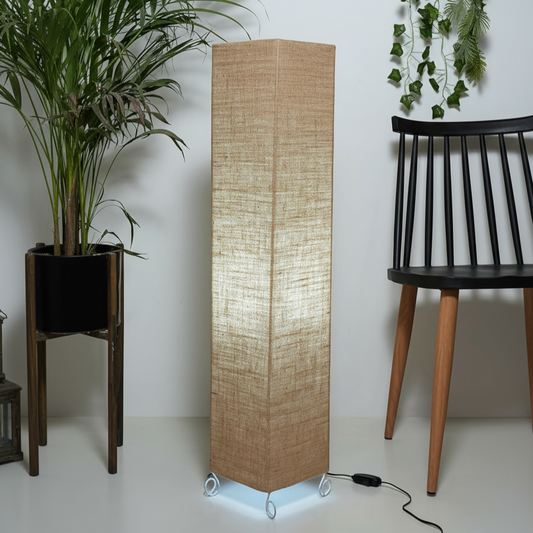 Modern Rectangular Column Floor Lamp with Natural Linen Fabric Shade