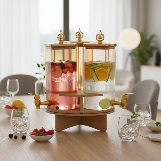 Triple Glass Beverage Dispenser with Wooden Stand