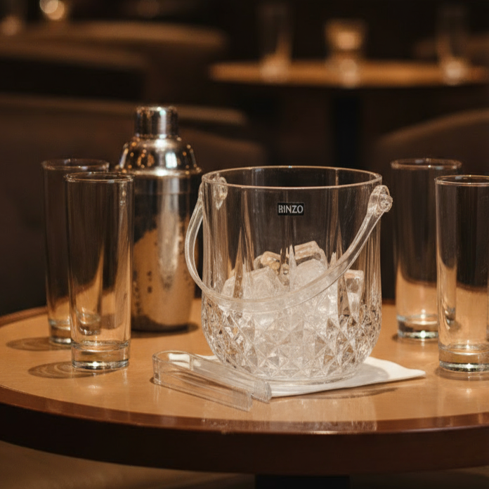 Crystal-Style Glass Ice Bucket with Handle