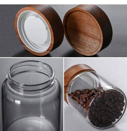 Wooden Lid Glass Jar  |  Set of Three