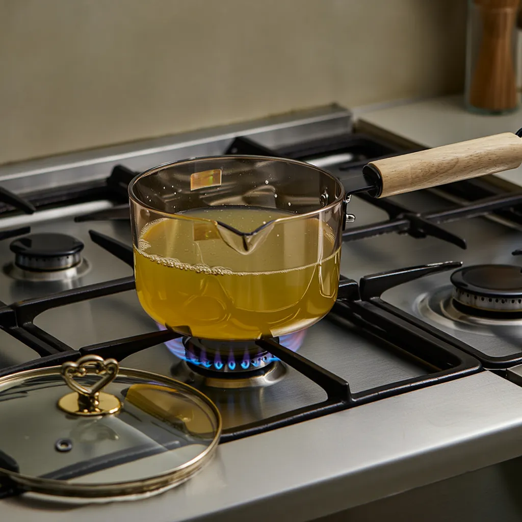 Multipurpose Glass Saucepan with Wooden Lid and handle | 1800ml