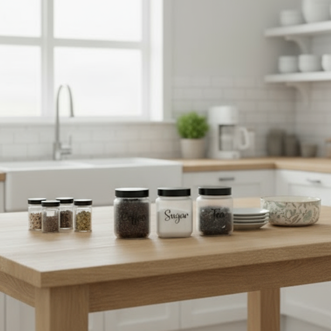 3-Piece Glass Jar Set for Tea, Coffee & Sugar