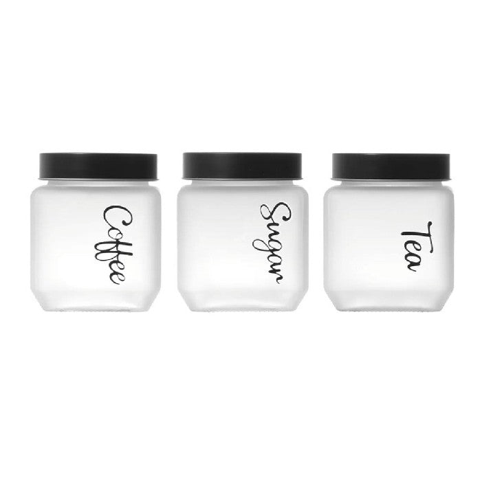 3-Piece Glass Jar Set for Tea, Coffee & Sugar