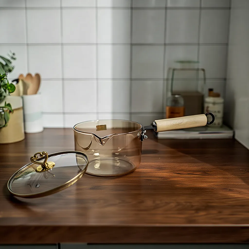 Multipurpose Glass Saucepan with Wooden Lid and handle | 1800ml