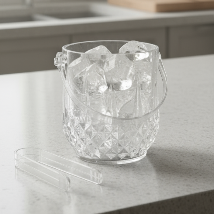Crystal-Style Glass Ice Bucket with Handle