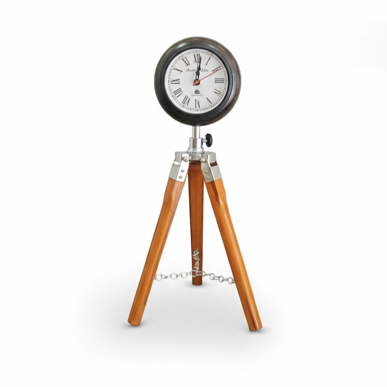 Nautical Tripod Table Clock | Vintage Brass & Wood Desk Watch