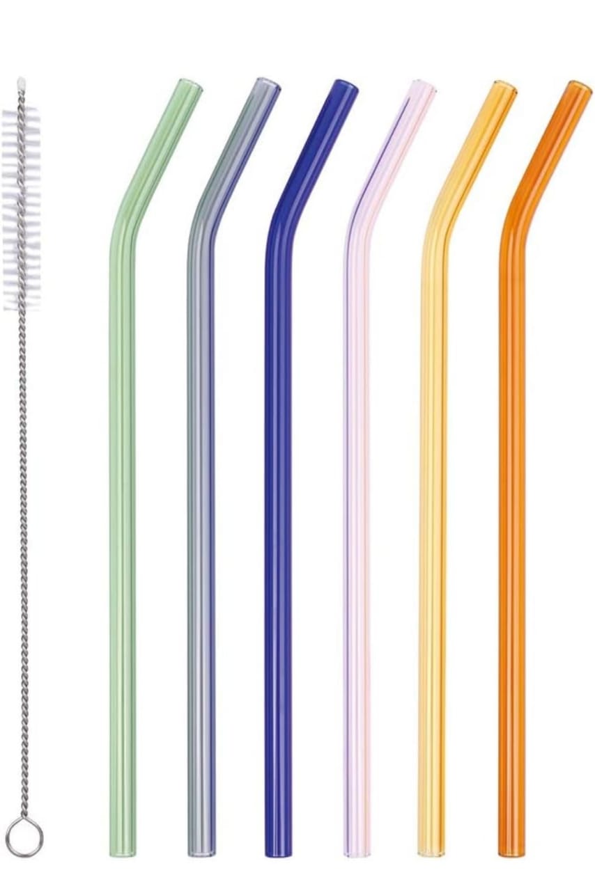 Borosilicate Glass Straw Set Of 6 with Cleaning Brush