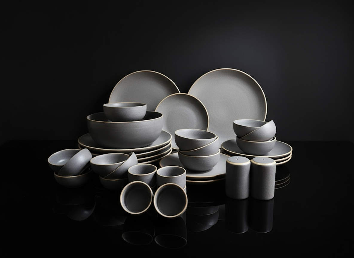 Elan Elegant 34-Piece Ceramic Dinnerware Set – Modern Matte Finish
