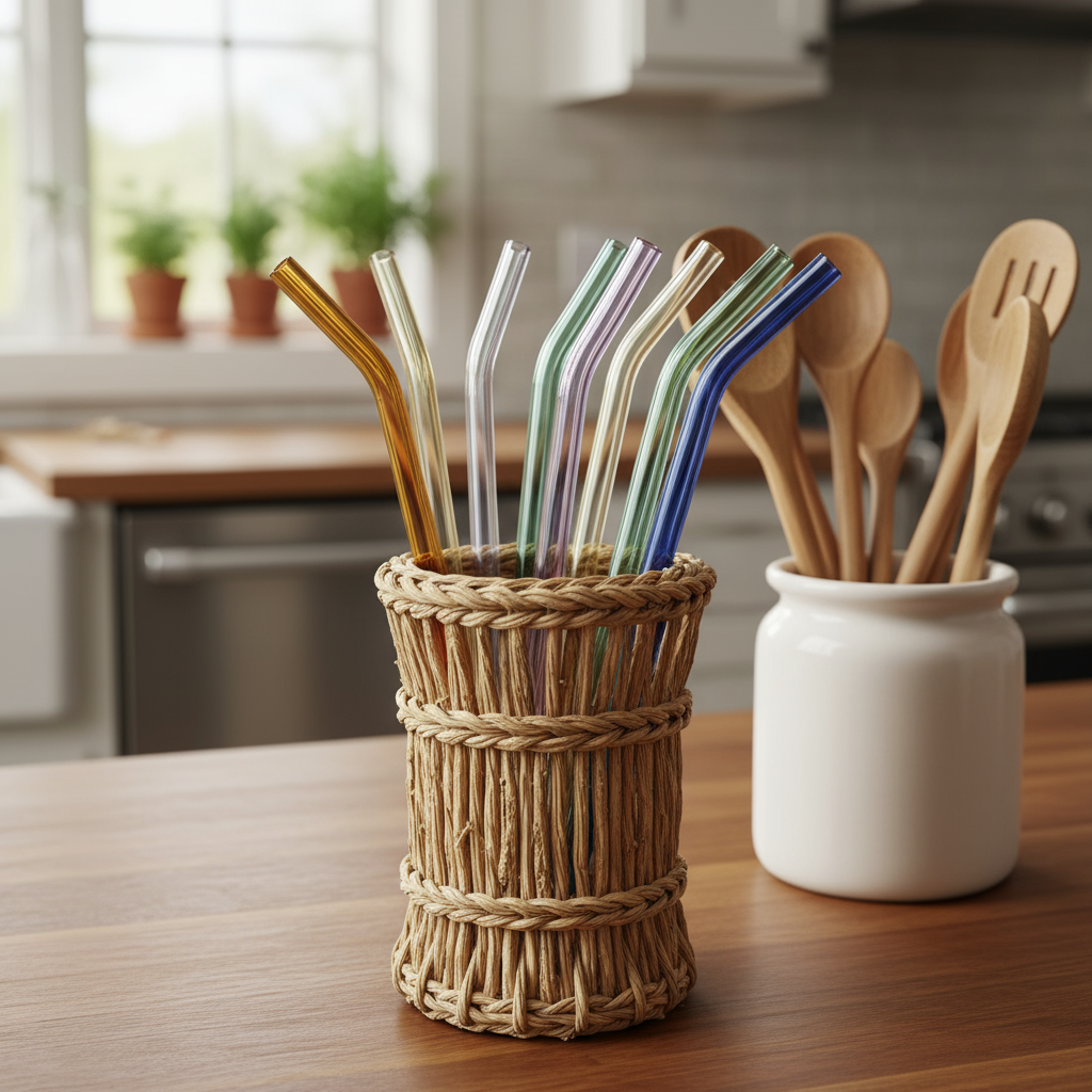 Borosilicate Glass Straw Set Of 6 with Cleaning Brush