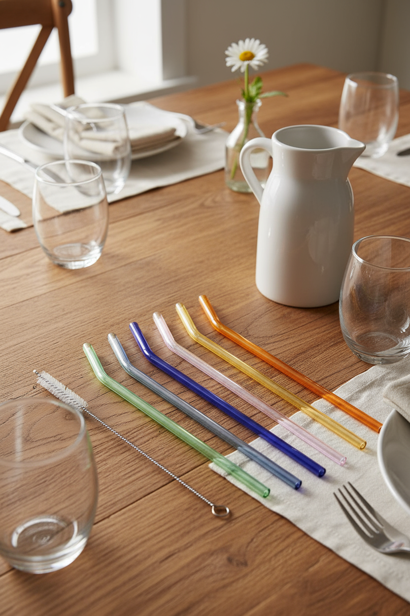 Borosilicate Glass Straw Set Of 6 with Cleaning Brush